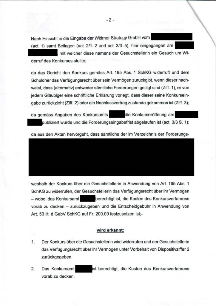 банкротство швейцарской компании суд