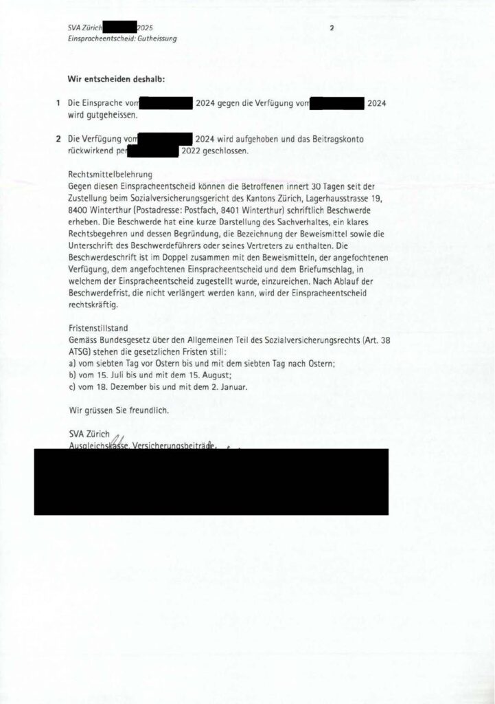 Цюрих жалоба против неправомерных социальных сборов